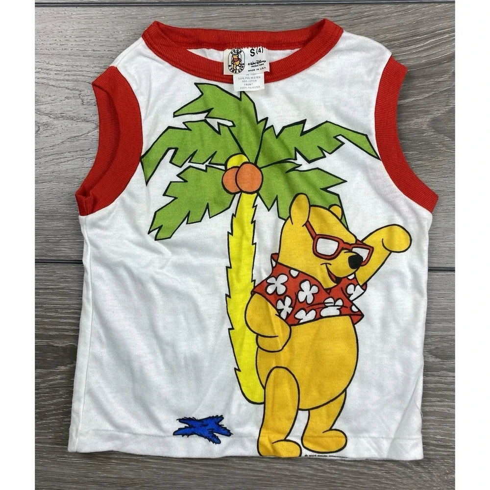 WDP Pooh & The Gang Toddler Vintage Sleeve Graphic Tank Top Island Theme White 4